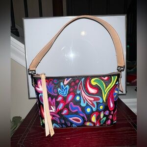 Consuela Neon Abstract Floral Shoulder Bag with Tan Strap